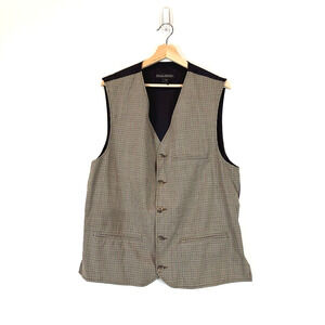 Vintage 90's Banana Republic Men Wool Plaid Vest Size Large Button Retro Hipster